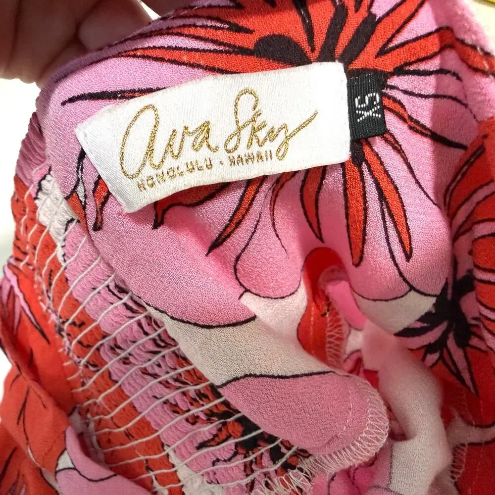 Ava Sky Womens Floral Jumpsuit XS Pink Red Halter Hawaiian Beach Tropical - Picture 3 of 9